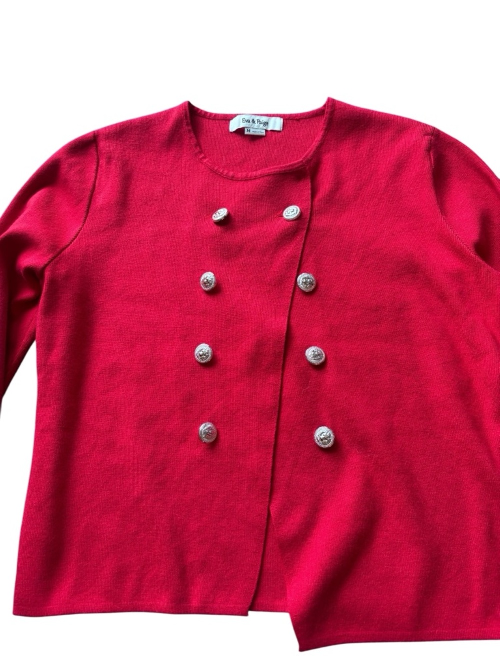 Eva & Paige Red Sweater Top Gold Button Detail Preppy Chic Size M